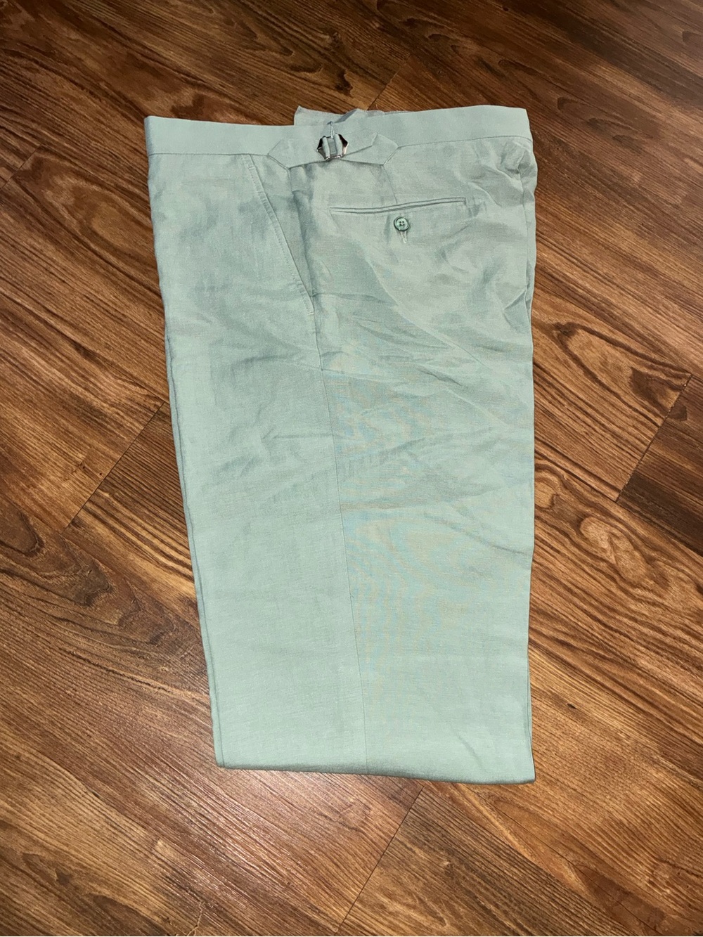 Ralph Lauren Purple Label Mint Green Gregory Hand-Tailored Silk-Linen Trouser